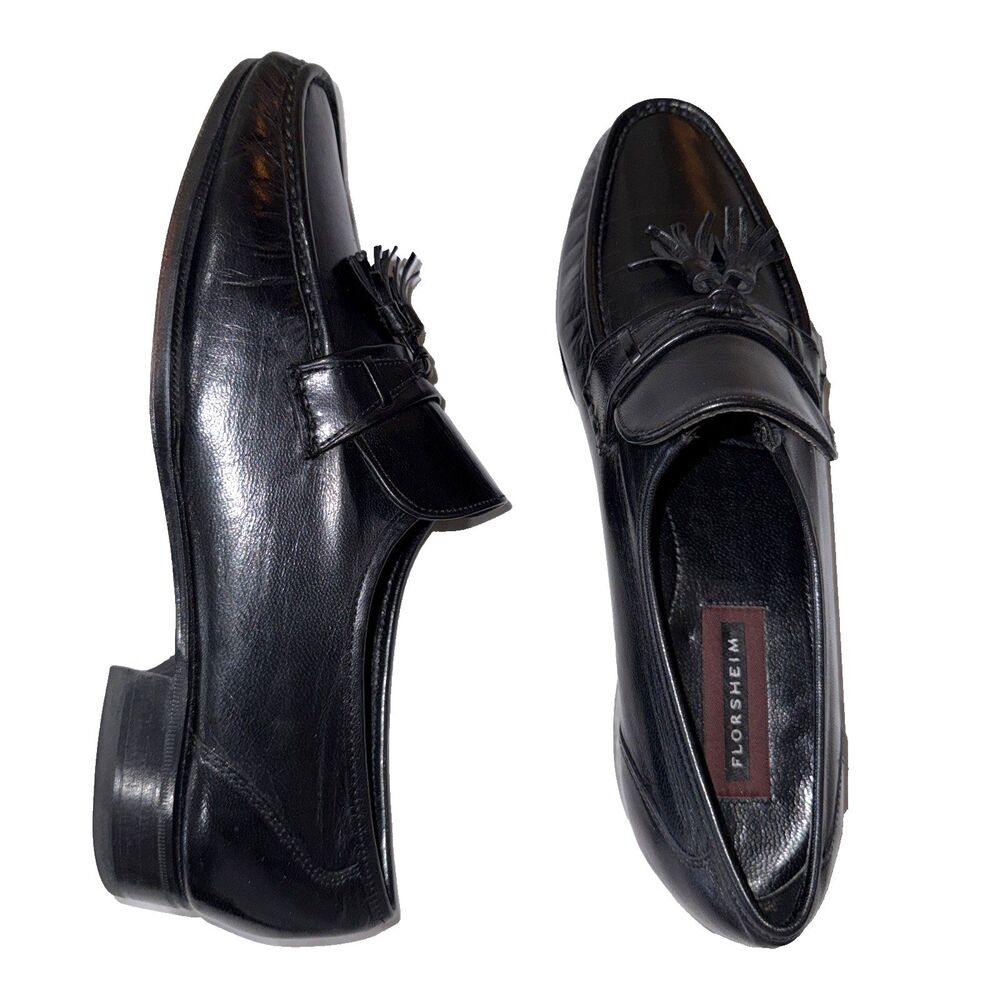 Florsheim Mens Black Leather Kiltie Tassel Loafers Slip On Dress Shoes Size 9.5